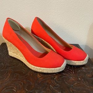 J. Crew Orange Wedge Peep Toe w/ Cork bottom